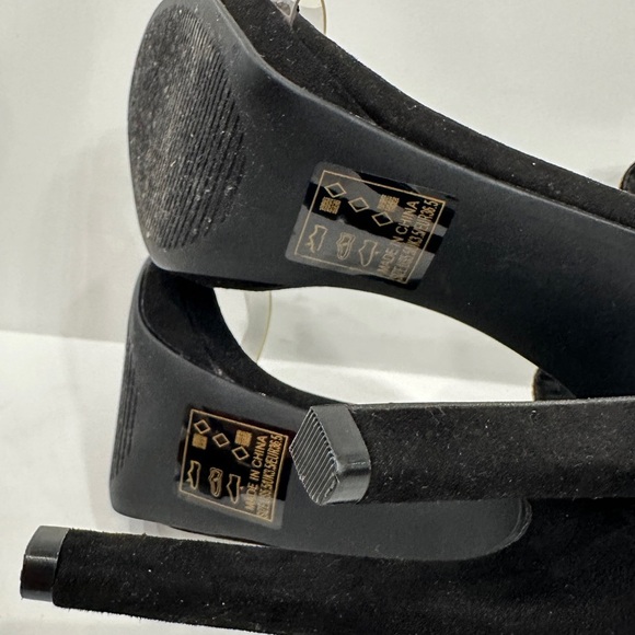 Qupid Black Suede Rhinestone High Heel Sandals - Picture 9 of 11